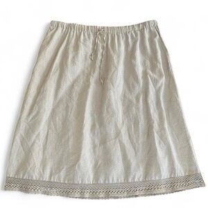 Kate Hill cream linen a-line midi skirt size large elastic waist drawstring